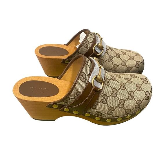 Gucci GG Supreme Canvas Horsebit Monogram Slip On Clogs 37 Studded - Picture 1 of 4
